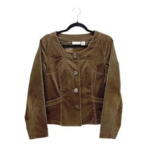 DKNY Jeans Retro Brown Velvet Jacket Size L Button Front Coat Career Crop Blazer